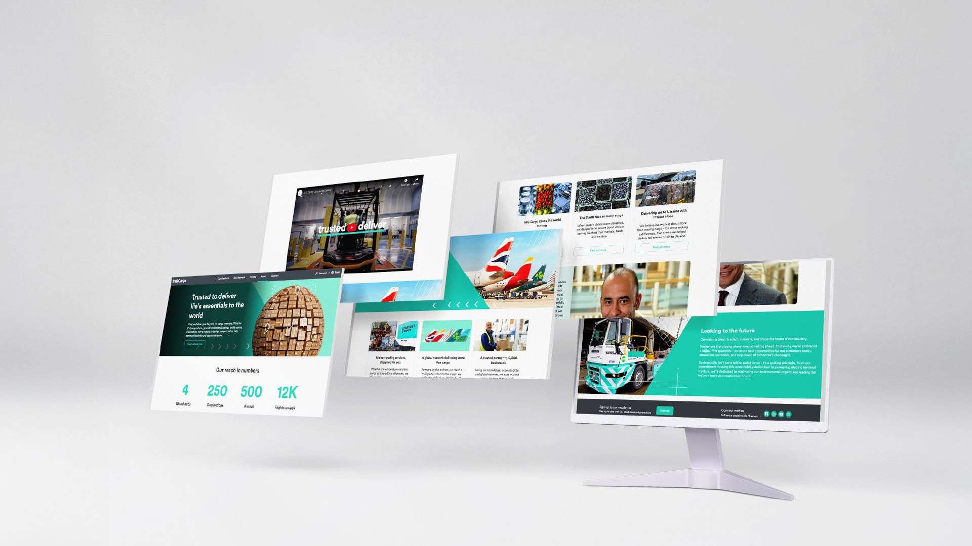 Screenshots of the IAG Cargo landing page design, in mock-up