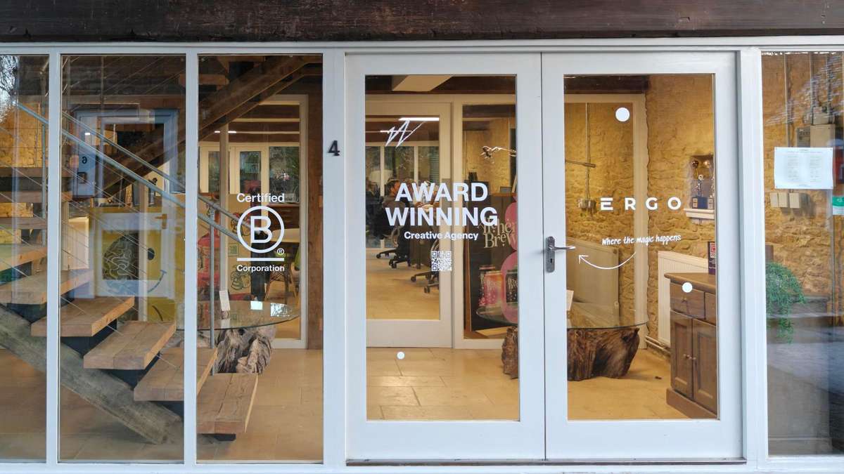 Photo of office frontage with B Corp logo placed on image