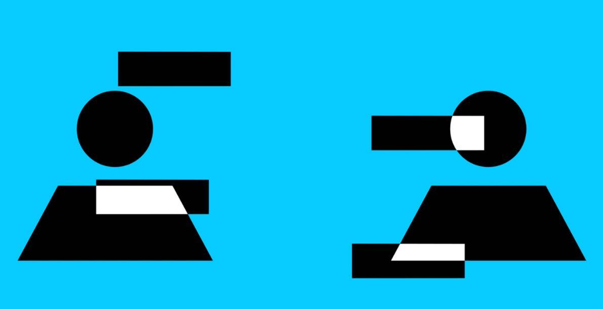 Symbols of two people exchanging information