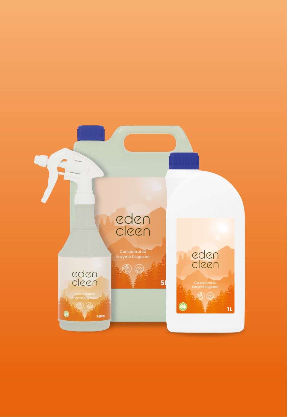 Eden Clean bottles with orange background