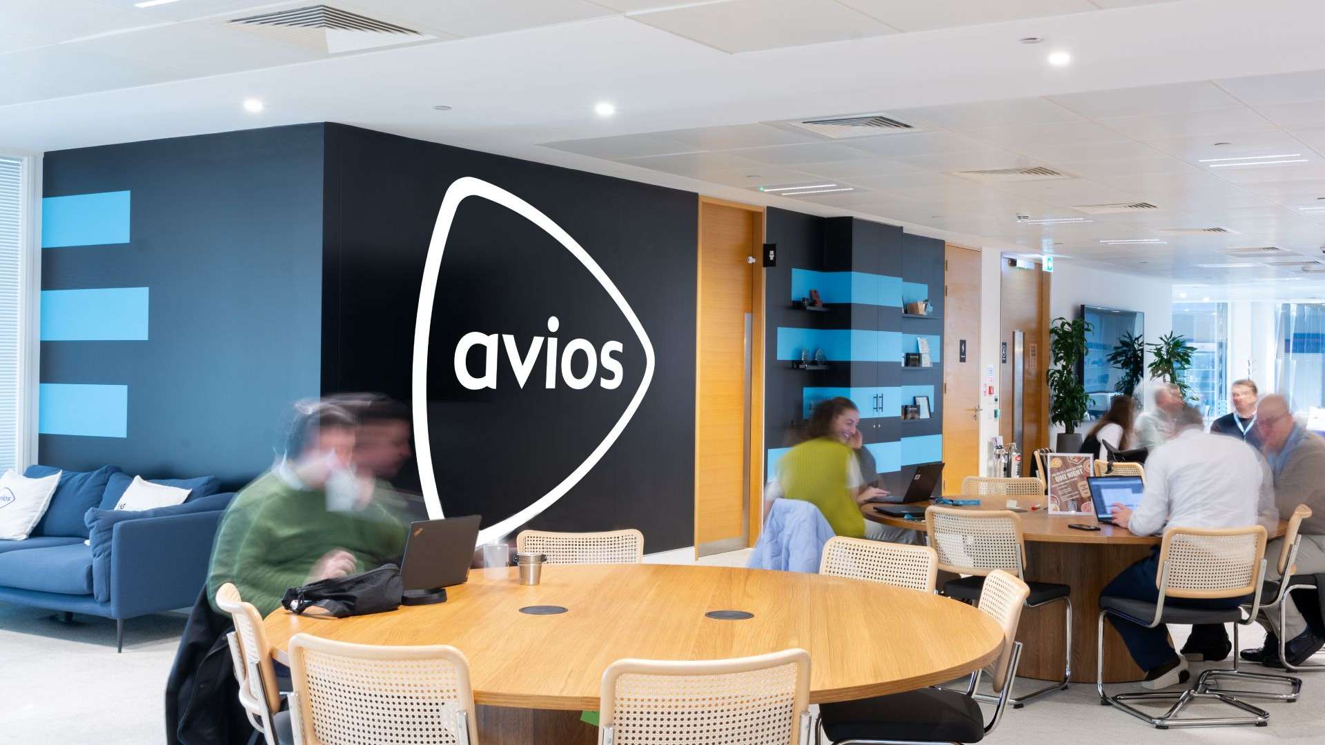Avios logo on a dark blue wall