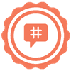 HubSPot Orange Rosette with a speech bubble that has a hashtag in it.