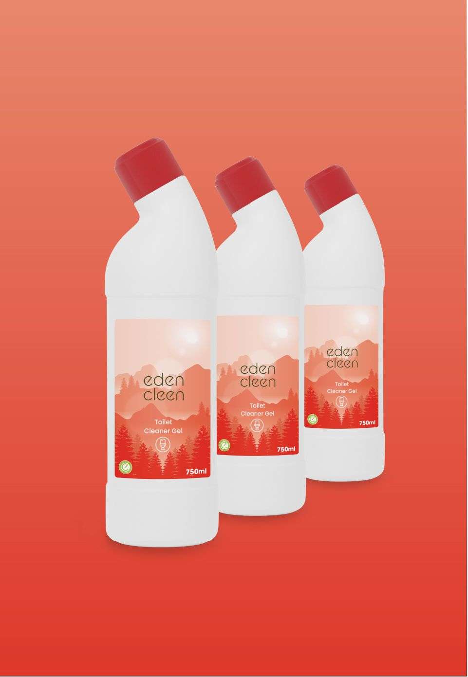 Eden Clean bottles with red background