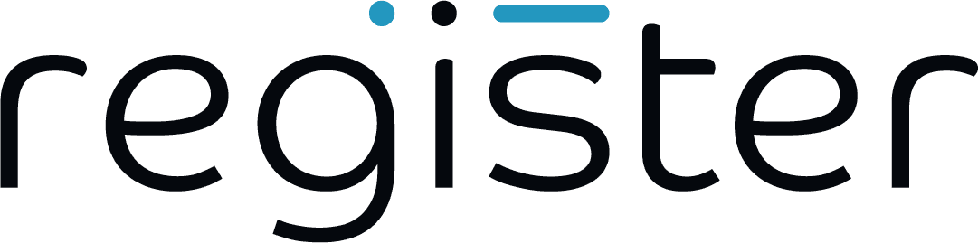 Rounded sans serif typography for 'Register'