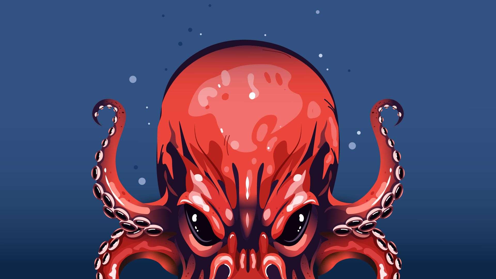 Krakin detail of the kraken against a dark blue background