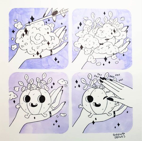 Ink artwork of a pumpkin being magically brought to life for Inktober