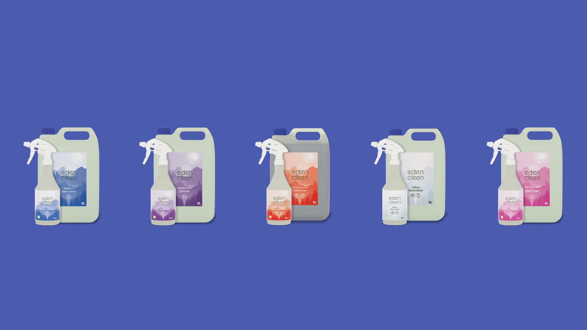 Eden Clean bottles with blue background